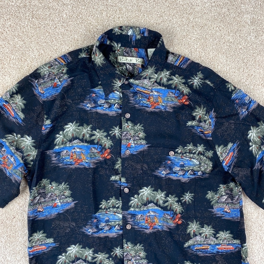 Batik Bay Mens Medium Rayon Tropical Island‎ Lobster Print Short Sleeve Shirt